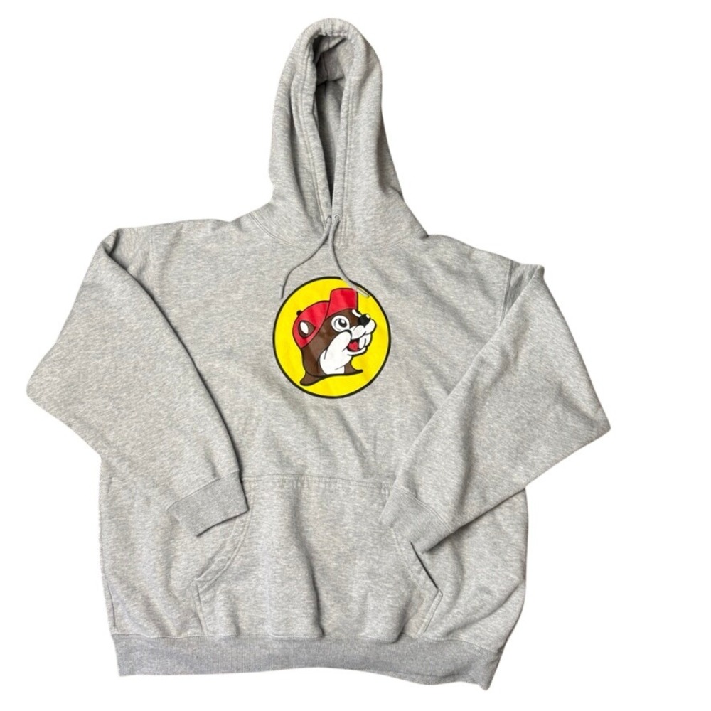 Buc-ees Long‎ Sleeve Pullover Beaver Logo Hoodie Sweatshirt Gray Adult Size 2X